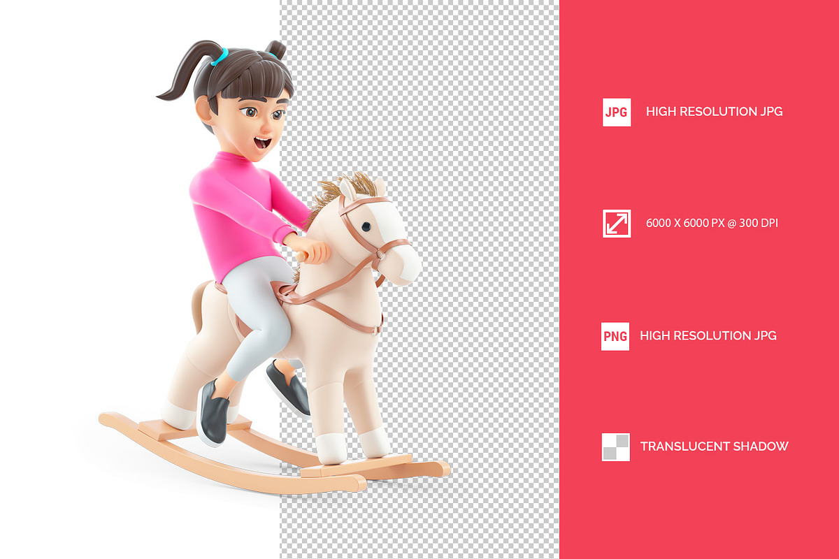 3D Girl Riding on Rocking Horse, a Person Illustration by 3DMask