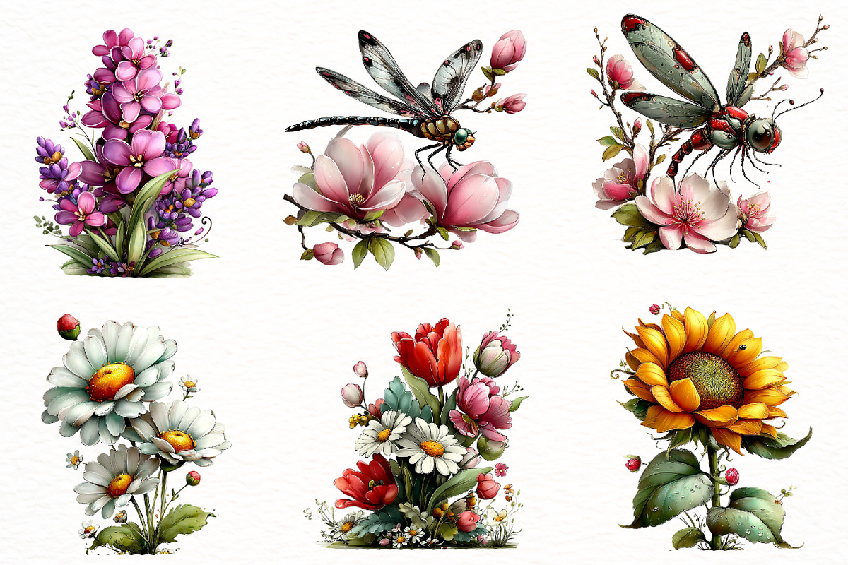 Whimsical Spring flowers clipart, an Illustration by Designworld (Photo 4 of 8)