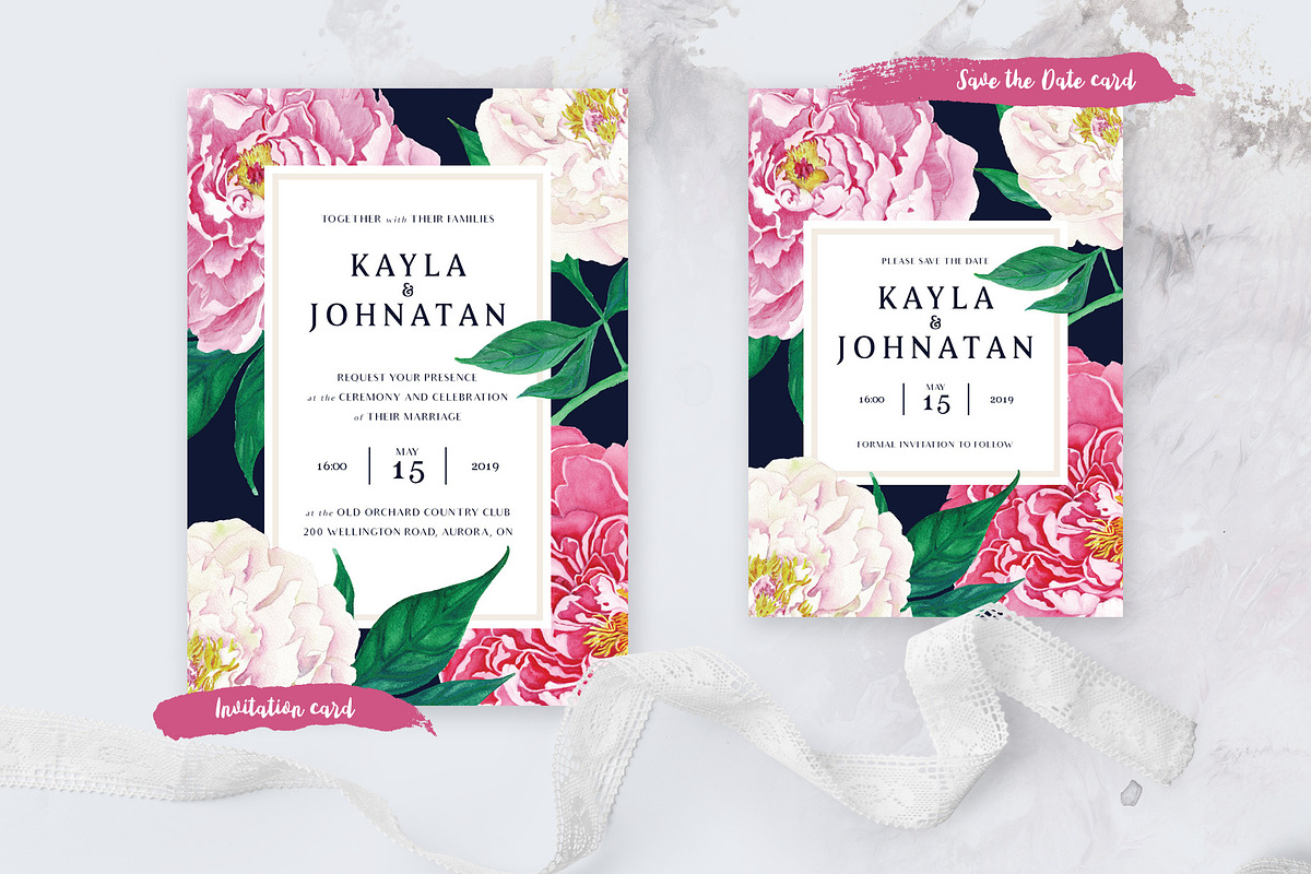 PEONY Watercolor Wedding Suite, an Invitation Template by Vintage To Vectors (Photo 6 of 10)