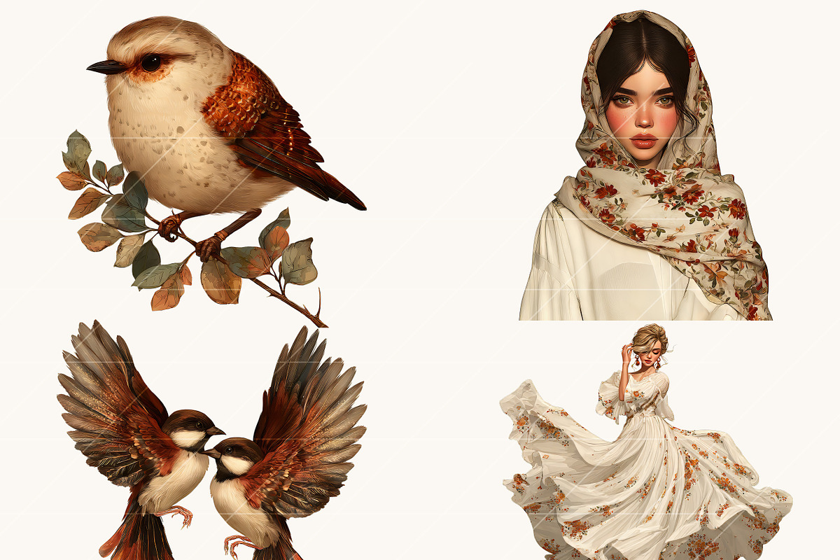 Vintage Romantic Serene Clipart, a Person Illustration by BusyDaydesign (Photo 6 of 9)