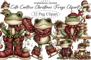 Cute Cartoon Christmas Frogs Clipart, an Illustration by designcity5