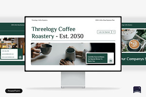 Threelogy Coffee Shop Business Plan, a Presentation Template by Claymoon Lab