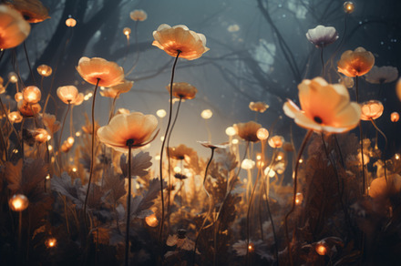 Ethereal underwater scene featuring delicate blossoms drifting amidst the seren, an Abstract Photo by Natalia Klenova's Shop