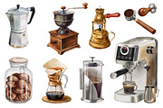 Watercolor coffee composition, a Food Illustration by IrynaPanashii (Thumbnail 3 of 8)