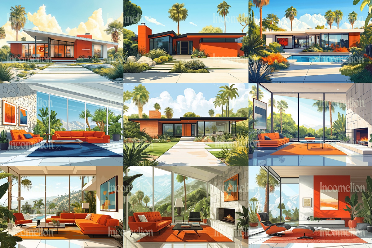 60 Mid Century House Illustrations, a Decorative Illustration by Incomelion (Photo 3 of 13)