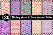 Blushing Hearts & Bows Seamless Patt, an Illustration by RobertsArt (Thumbnail 1 of 4)