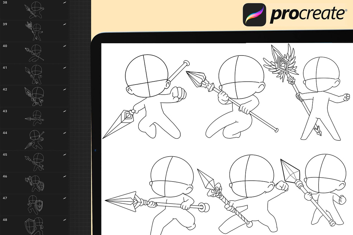 50 Chibi Procreate fighting Stamps, a Brush Add-On by DrawingStoryShop (Photo 5 of 6)