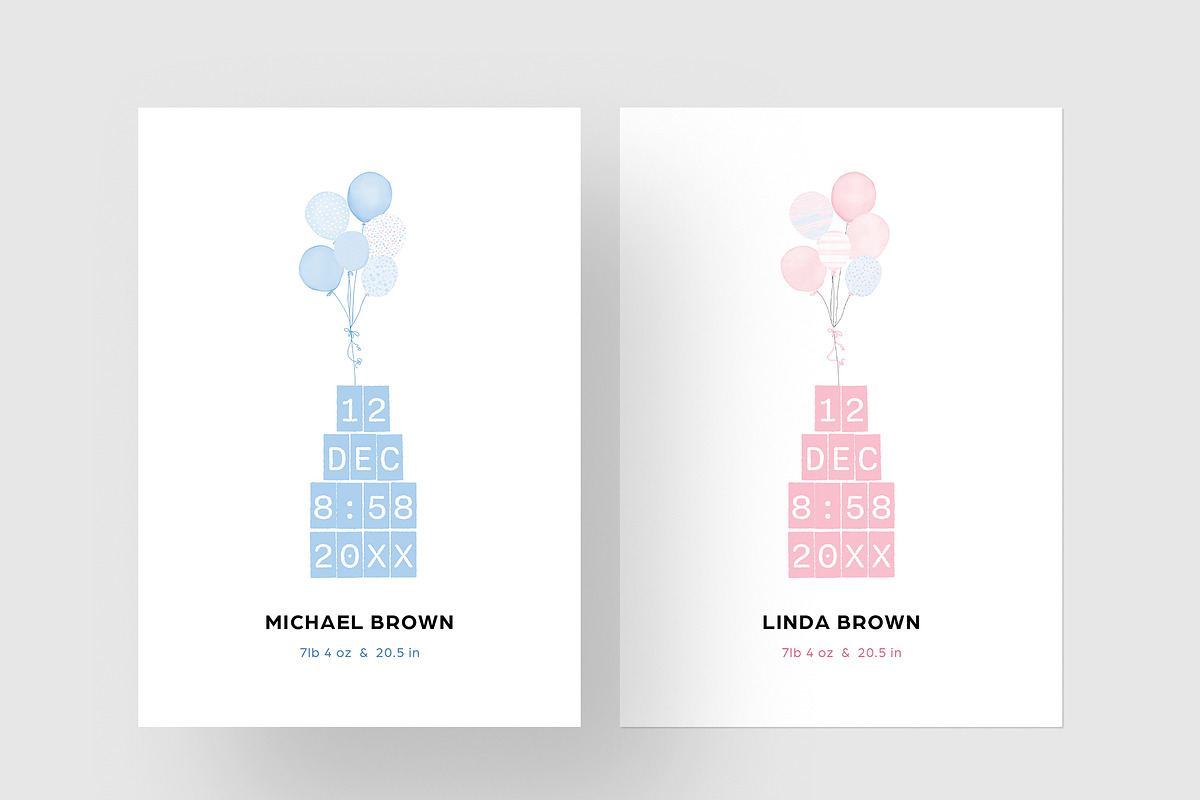 Balloon Calendar Birth Announcement, a Card Template by Filip Studio (Photo 2 of 4)