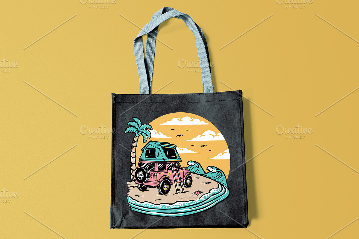 Camping on the beach illustration, a Transportation Illustration by gunaonedesign (Photo 5 of 5)