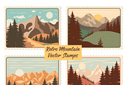 Retro Mountain Vector Stamps, a Seasonal Illustration by JYa_Design (Thumbnail 1 of 5)