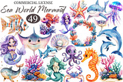 Cute sea world Mermaid clipart, an Illustration by designcity5 (Thumbnail 1 of 5)