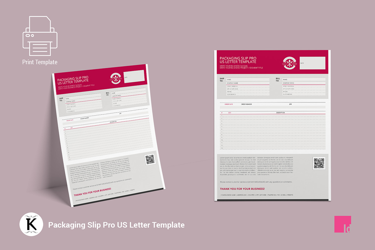 Packaging Slip Pro US Letter, a Stationery Template by Keboto
