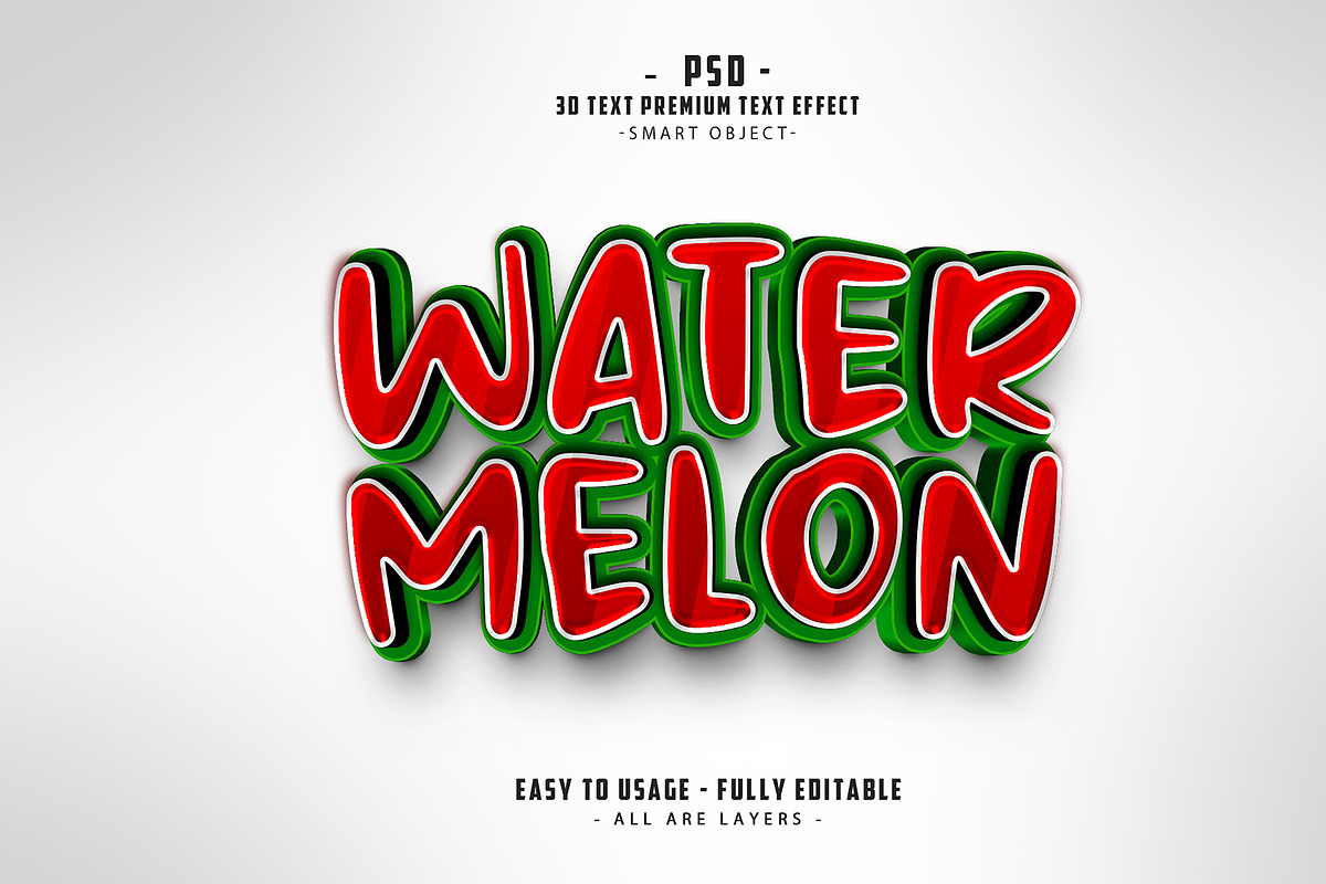 Water Melon 3D Editable Text effect, a Layer Style Add-On by Md Jahidul99