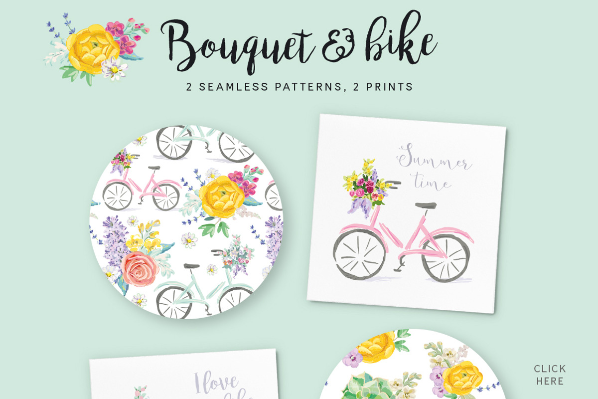 Bouquet & bike, a Pattern Graphic by OJardin (Photo 2 of 2)