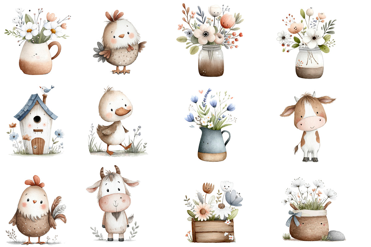 Farmhouse Spring Clipart Bundle, an Illustration by Designworld (Photo 4 of 5)