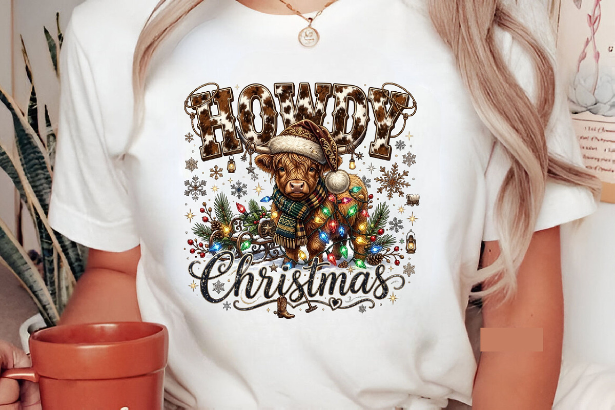 Howdy Christmas Highland Cow PNG, a Seasonal Illustration by Designking (Photo 4 of 6)