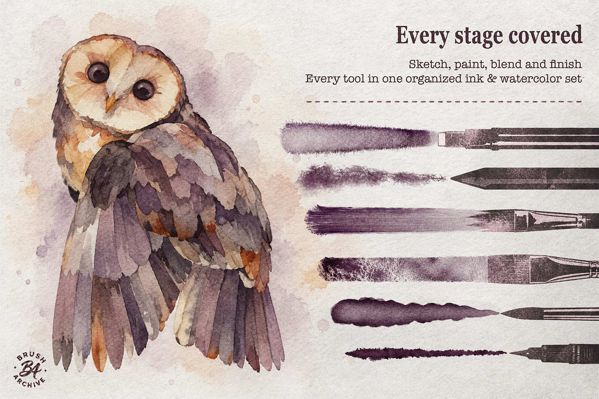 Watercolor & Ink Procreate Brushes, a Brush Add-On by BrushArchive (Photo 3 of 16)