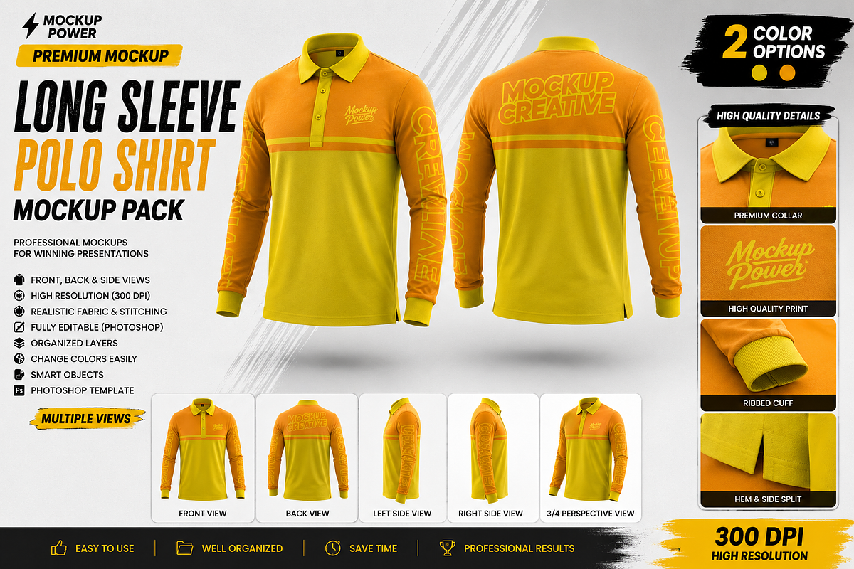 Long Sleeve Polo Shirt Mockup Pack, a Shirt Mockup by Mockup Power (Photo 4 of 4)