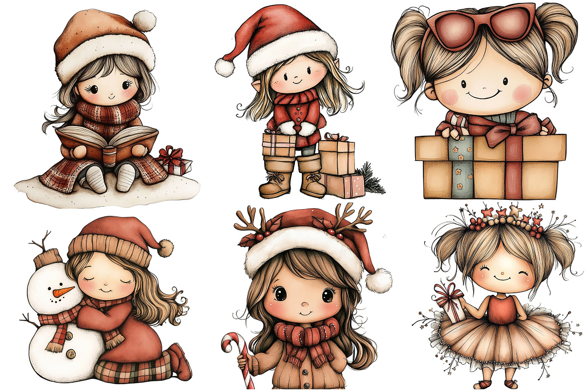 Whimsical Christmas Girl Clipart, an Illustration by DreamArtGraphic (Photo 4 of 4)