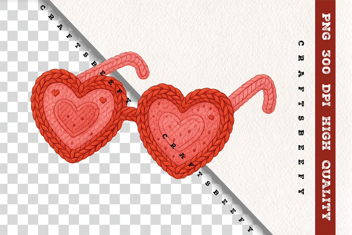 Faux Crochet Heart Sunglasses PNG, an Object Illustration by Craftsbeefy (Photo 2 of 6)