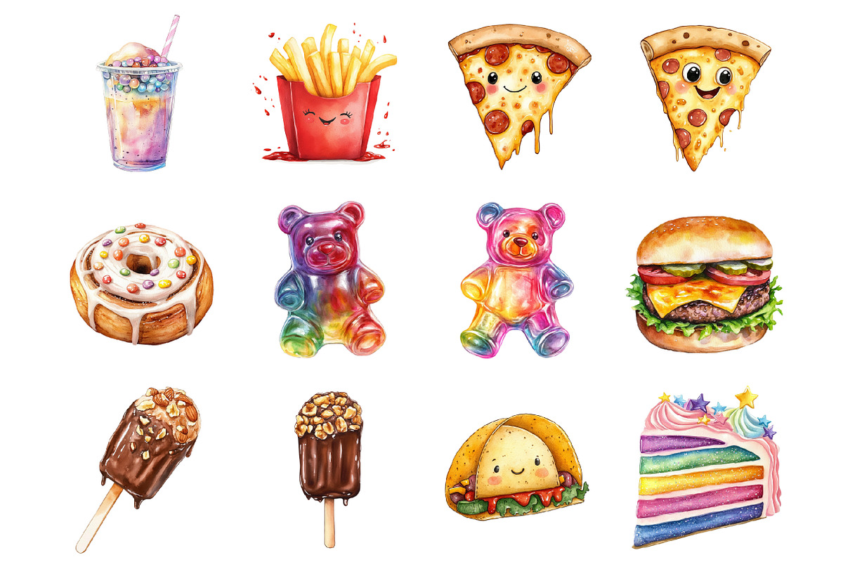 Junk Food Watercolor Clipart, a Graphic by CitraGraphics (Photo 2 of 4)