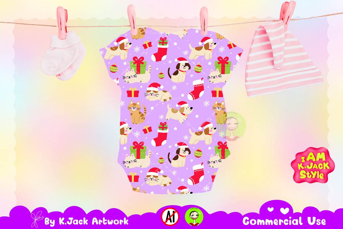 Cute Christmas Pets Seamless Pattern, a Background Graphic by K.JackArtwork (Photo 5 of 8)
