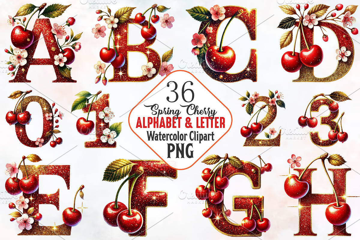 Spring cherry Alphabet clipart, an Illustration by RobertsArt (Photo 1 of 7)