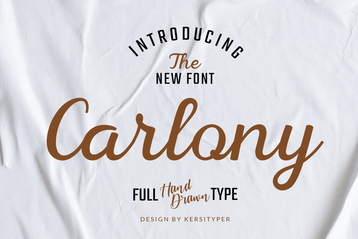 Carlony, a Script Font by kerismaker (Photo 1 of 10)