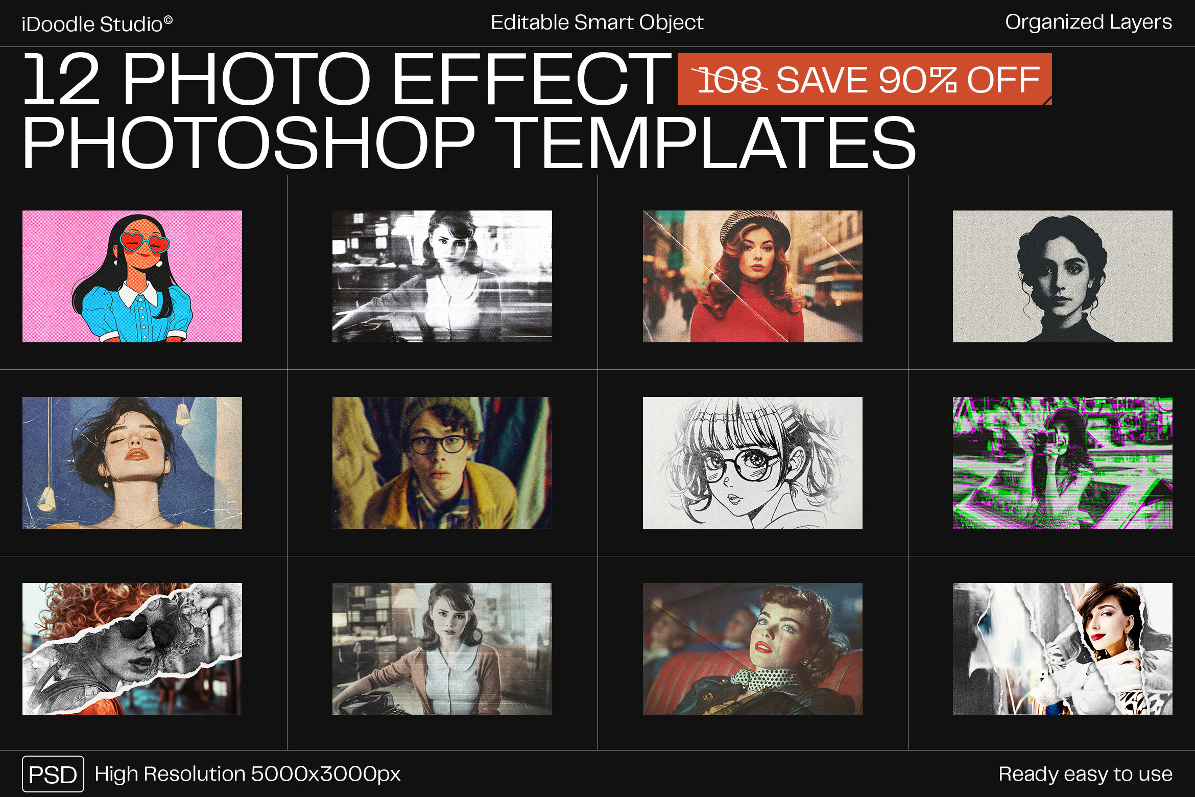 12 Photo Effect Templates, a Layer Style Add-On by iDoodle Studio