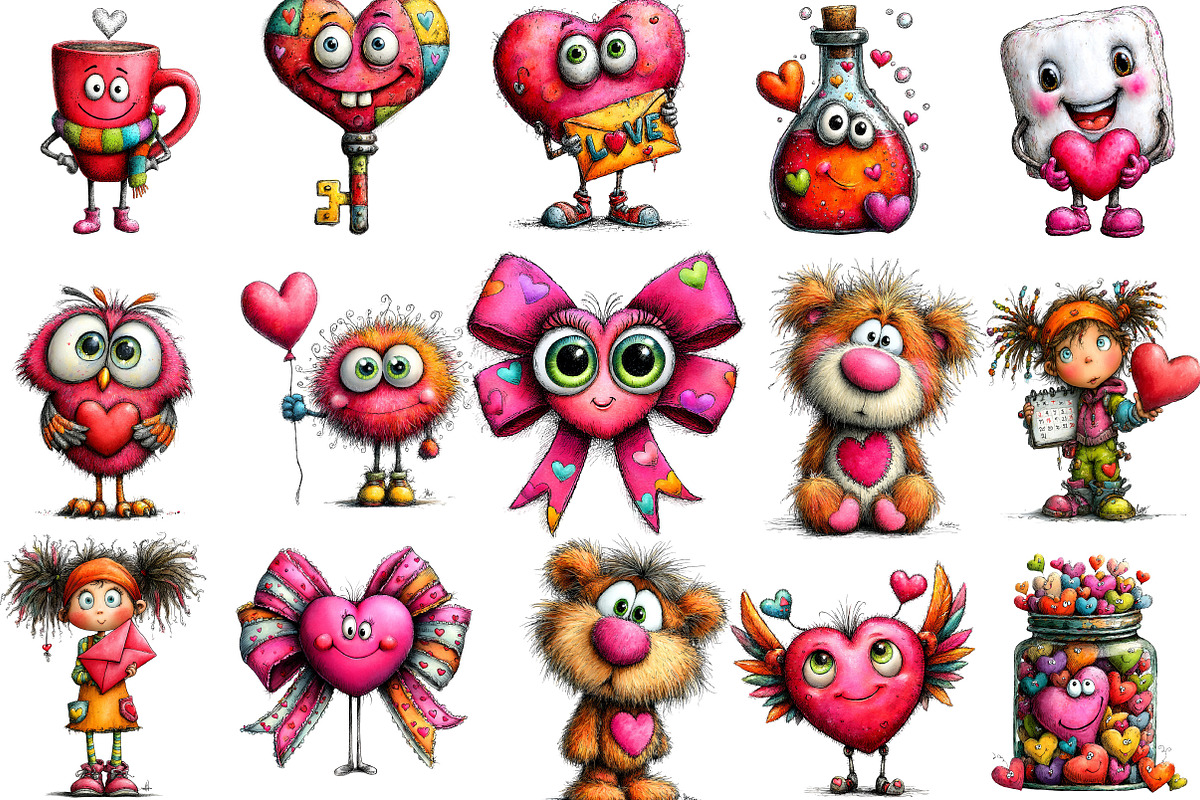 Kawaii Quirky Valentine Icons Pack, an Illustration by Designking (Photo 2 of 5)