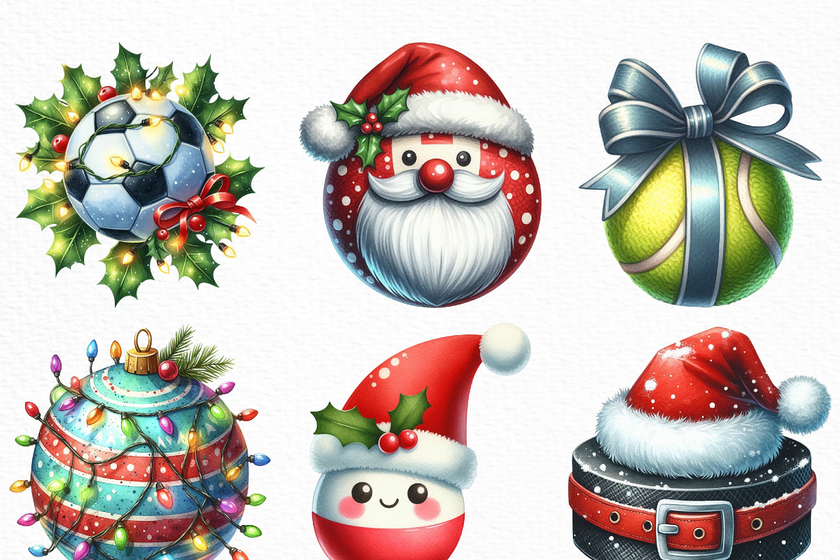 Christmas Sport Balls Sublimation, an Illustration by Craft Nest (Photo 2 of 6)