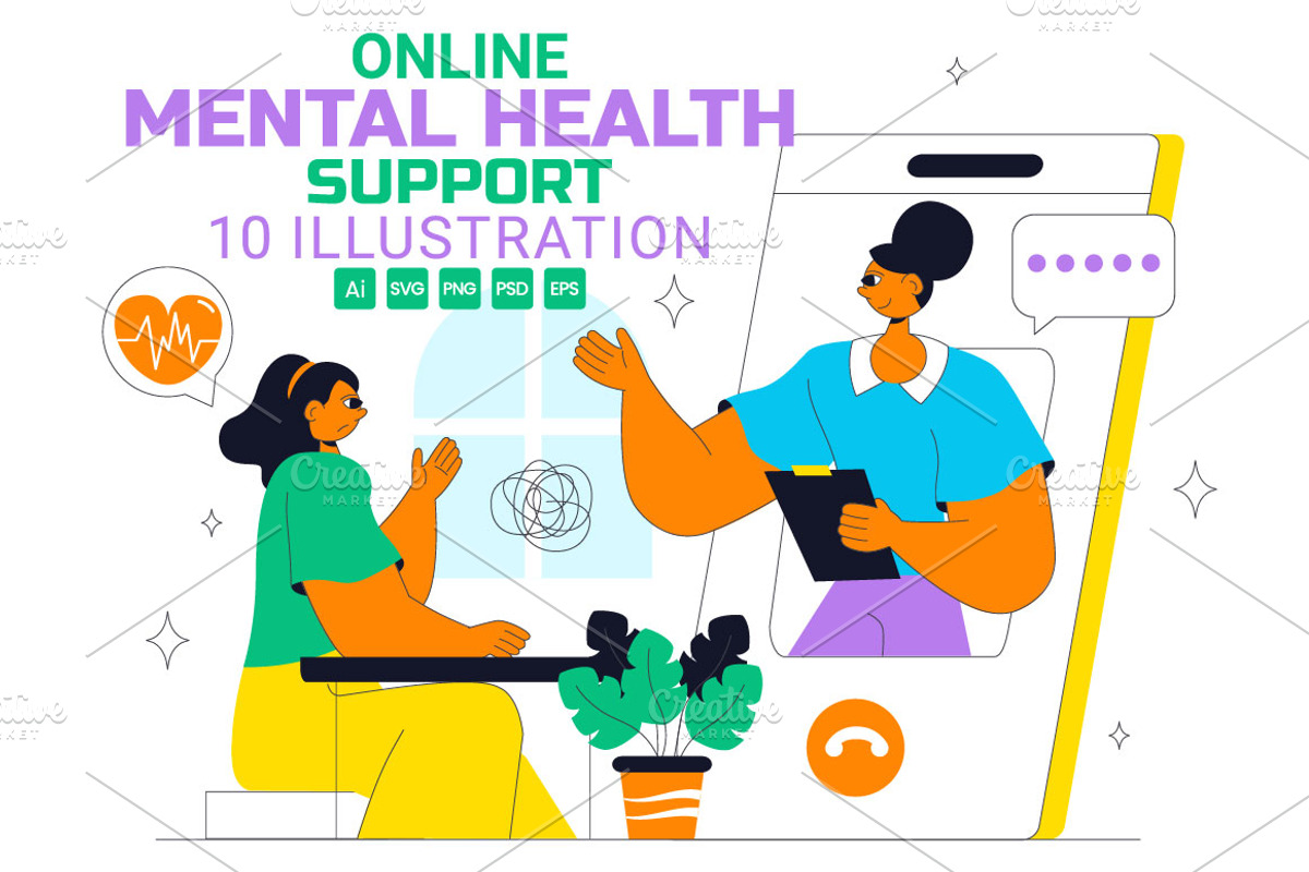 10 Online Mental Health Support, a Healthcare Illustration by denayunebgt (Photo 1 of 4)