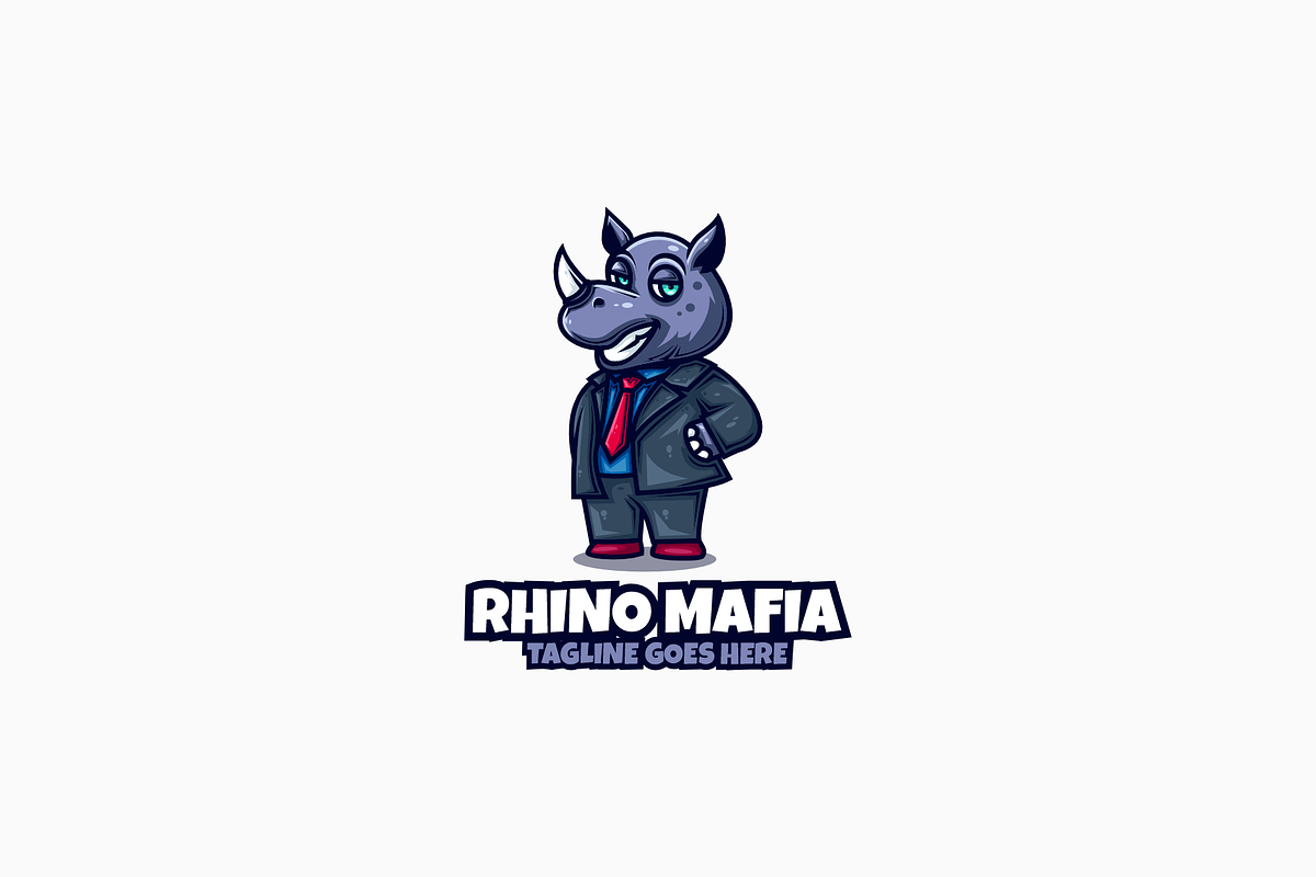 Rhino Mafia Mascot Cartoon Logo, a Branding & Logo Template by Artnivora.Std