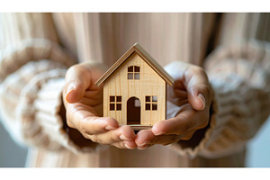 Hands holding a small wooden house, a Business Photo by Igor Tichonow