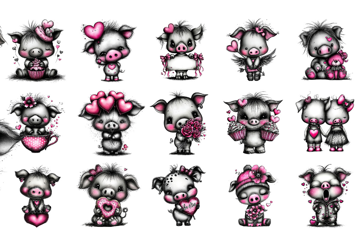 Valentine Pig, Cute Animal Clipart, an Illustration by DreamArtGraphic (Photo 3 of 4)