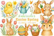 Watercolor Easter Spring Clipart PNG, an Illustration by Craft Nest (Thumbnail 1 of 8)