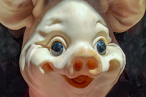 Whimsical pig toy close-up shot, an Animal Photo by DanFLCreativo