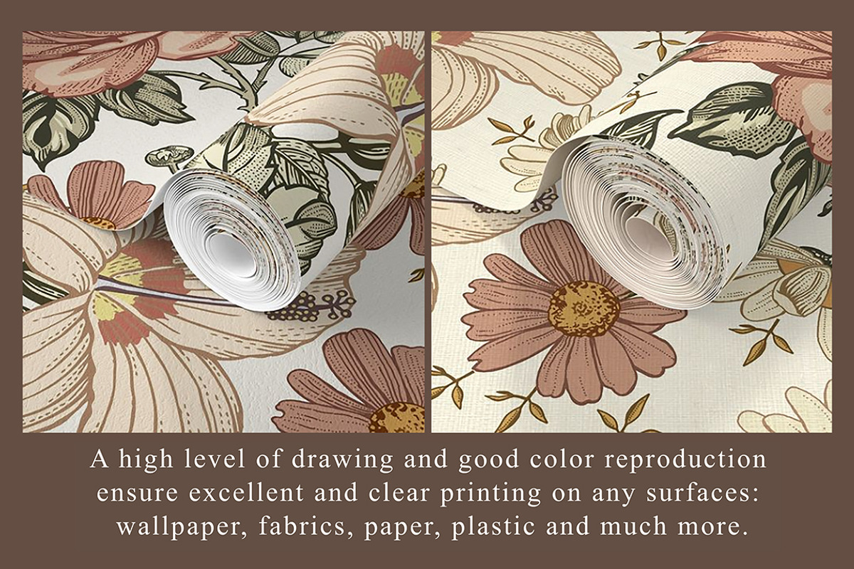Set Seamless Flowers Roses Hibiscus, a Pattern Graphic by Vintage (Photo 5 of 13)
