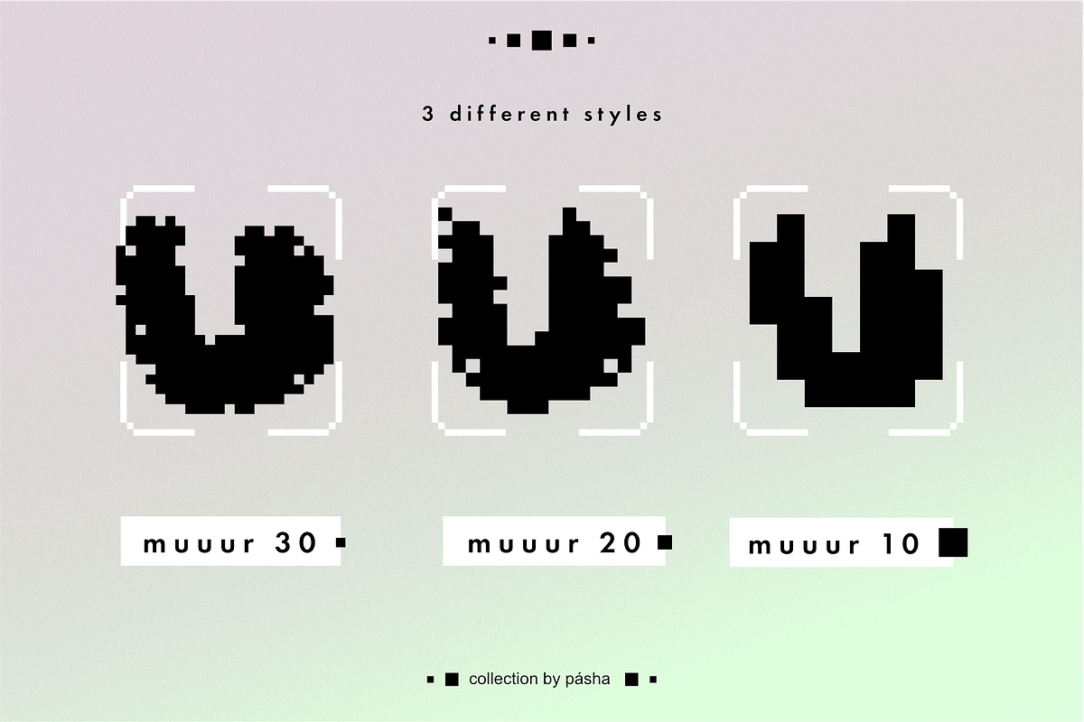 Pixelated font trio: MUUUR, a Sans Serif Font by Pásha (Photo 2 of 8)