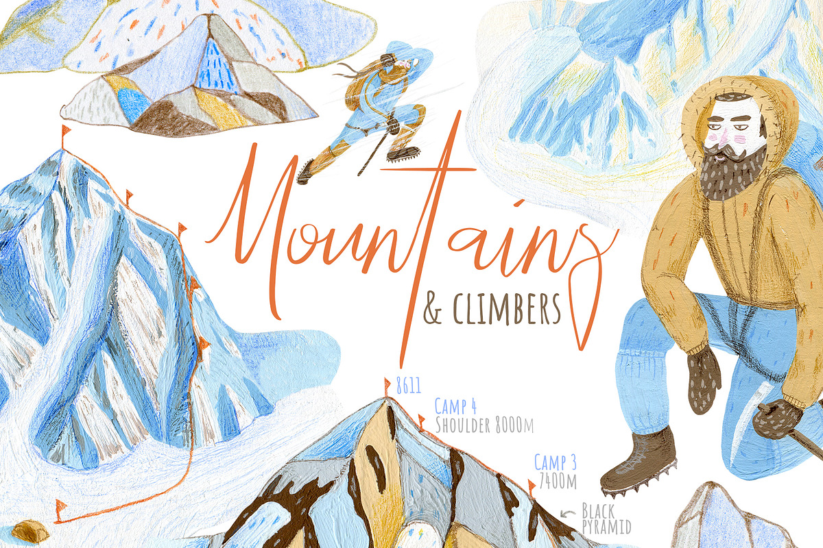 Mountains & Climbers, a Decorative Illustration by ⚞ Kind Illustration ⚟ (Photo 1 of 5)