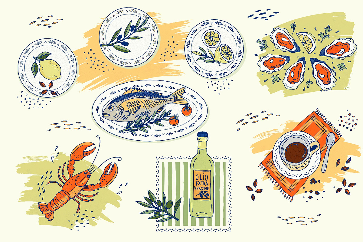 Hand drawn seafood food set with, a Food Illustration by Zimages (Photo 3 of 3)