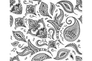 Seamless floral retro background pattern in vector. Henna paisley mehndi doodles design. Easy editing. Coloring book elements, a Texture Illustration by the8monkey