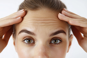 Woman massaging forehead, a Photo by Beautiful things