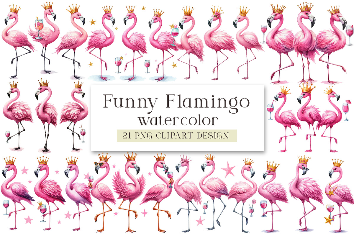 Funny Flamingo Clipart, an Illustration by DreamArtGraphic (Photo 1 of 4)