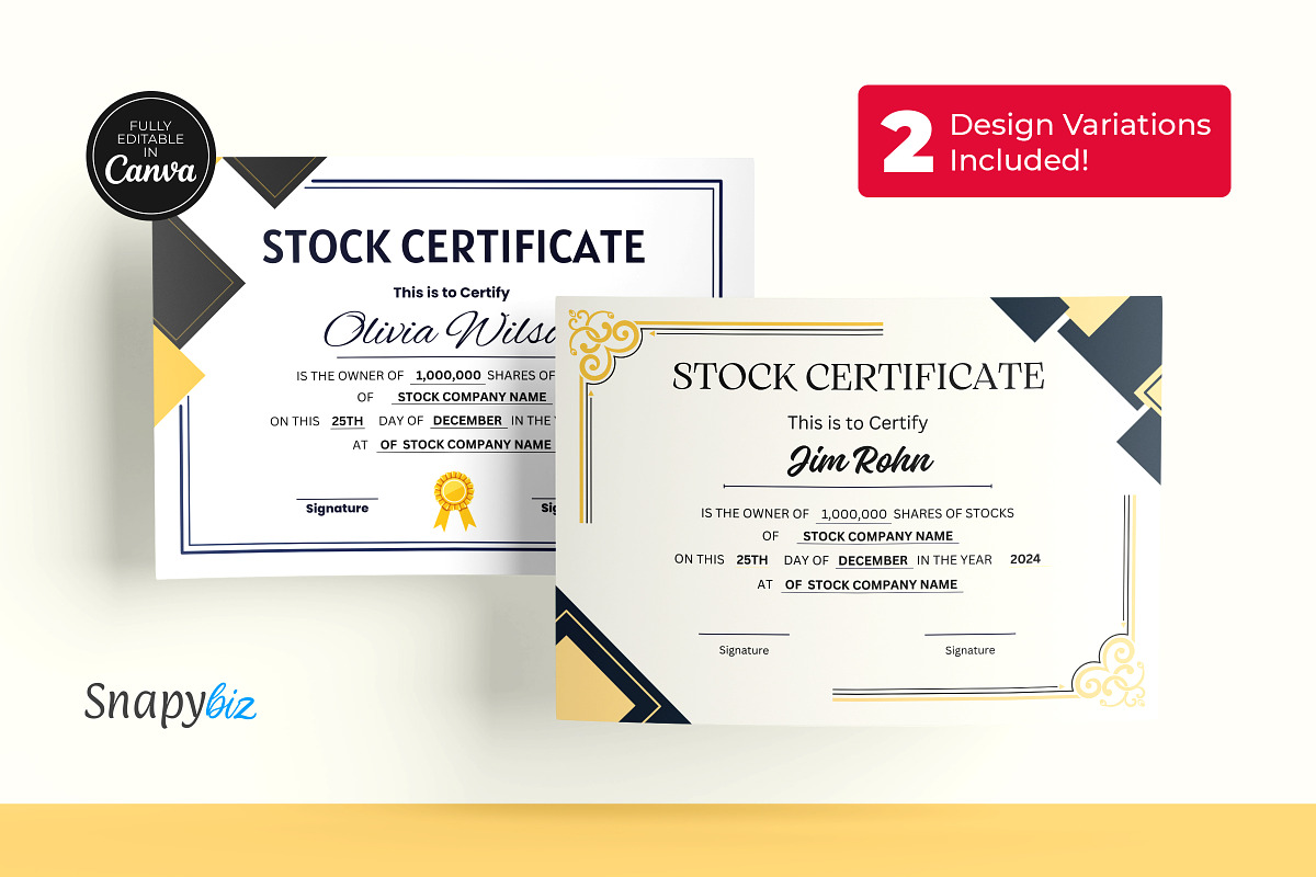 Certificate of Stock Canva Template, a Card Template by Snapybiz (Photo 1 of 10)