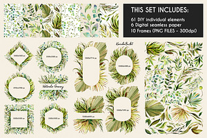 Watercolor Greenery Leaves 77PNG Kit