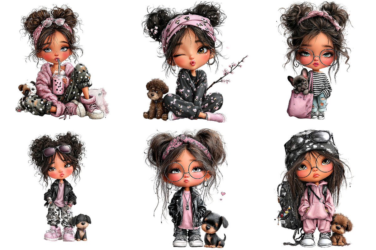 Cool Girl with Puppy Clipart, an Illustration by DreamArtGraphic (Photo 3 of 5)