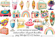 Cute Retro Summer Clipart, an Illustration by Designking (Thumbnail 1 of 5)