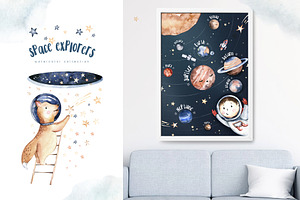 Watercolor Space Explorers. Kids Set