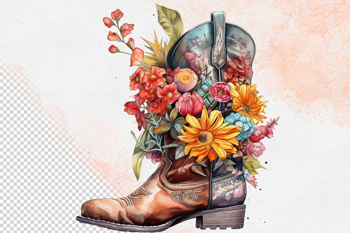Western Flowers Boots Watercolor PNG, an Object Illustration by iloveTemplate (Photo 7 of 14)